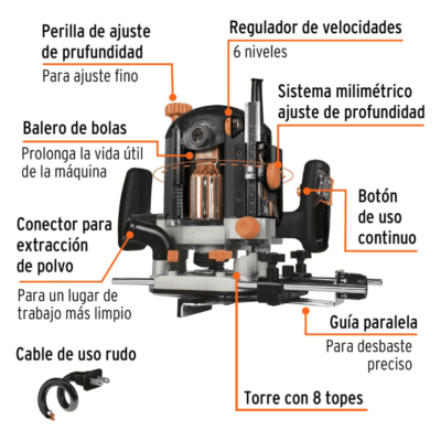 Ruteadora Truper Industrial 1.200W 16610 partes