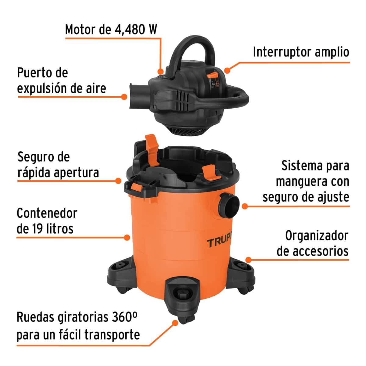 Aspirador Industrial + Soplador Seco Húmedo Crown - Ferretería On Line
