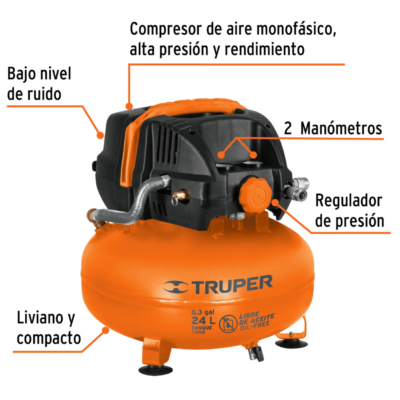 Compresor de Aire Truper 24Lts 3hp Libre de Aceite 13830 PARTES