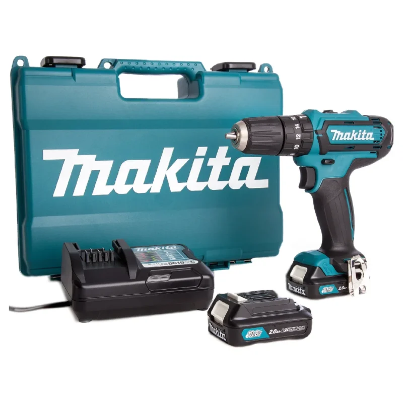 Taladro percutor inalámbrico Makita 12 V 3/8" con 2 baterías de 2 Ah HP333DWAE