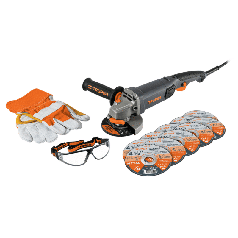 Combo Pulidora Truper 4 1:2 950W + 10 discos, Guantes y Gafas 101456