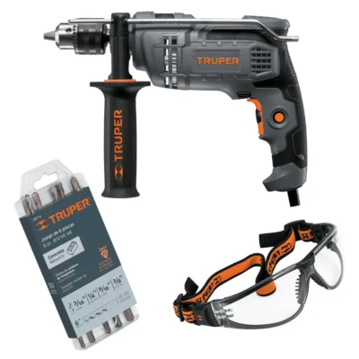 Combo Taladro Percutor Truper 1/2" 700W + Brocas y Gafas 100292