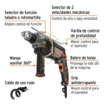 Taladro Percutor Truper 1:2 900W Industrial 19324 partes