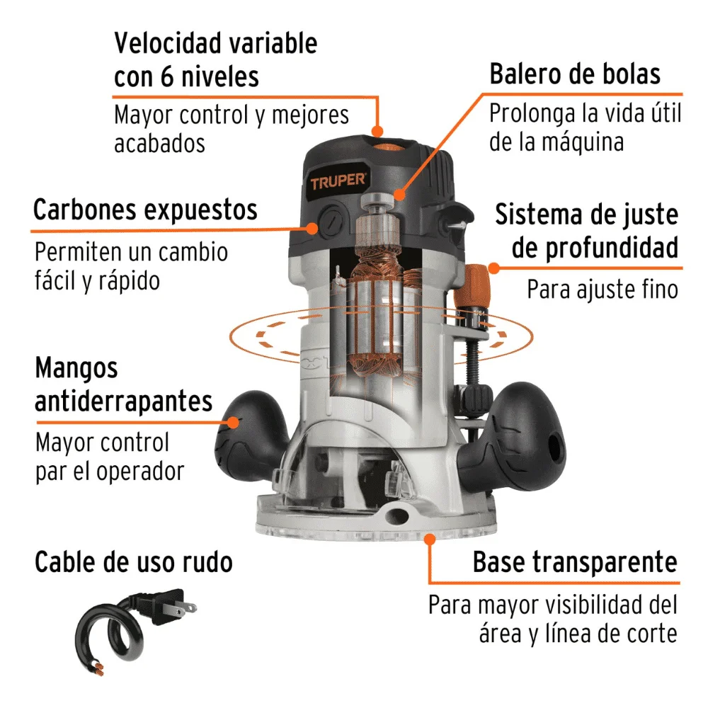 Ruteadora Truper Industrial 1.440W 16686 partes