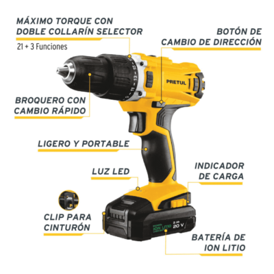 Taladro Percutor Inalambrico Pretul 20V 1/2" 26117