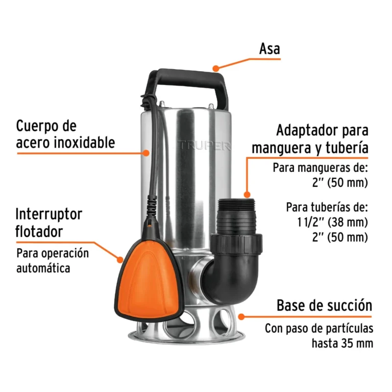 Bomba Sumergible Truper Acero Inox. Agua Sucia 1-5hp 12608 partes