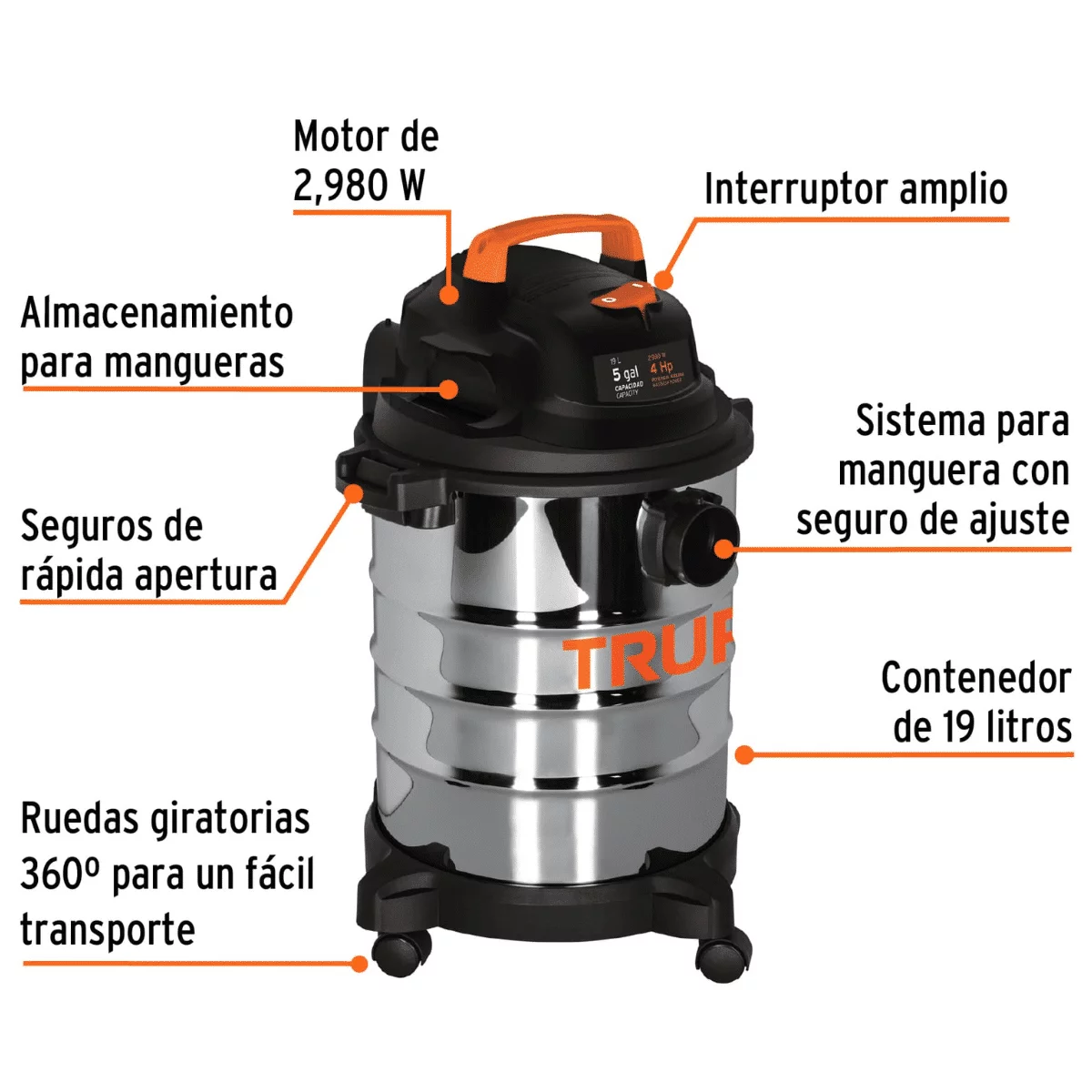 Aspiradora Truper Acero Inoxidable 5 Galones 101523