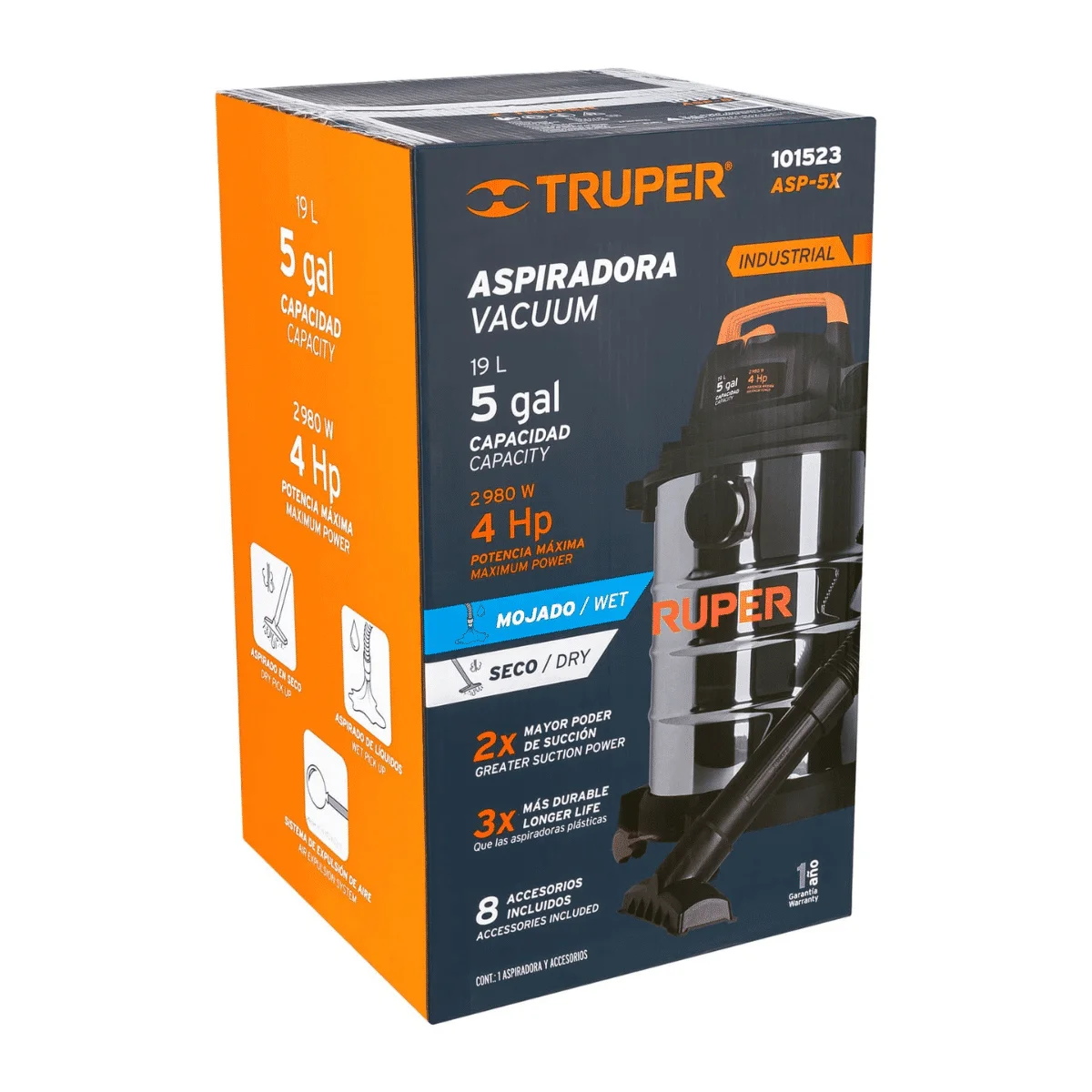 Aspiradora Truper Acero Inoxidable 5 Galones 101523