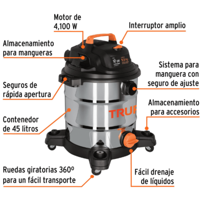 Aspiradora Truper Acero Inoxidable 12 Galones 101524