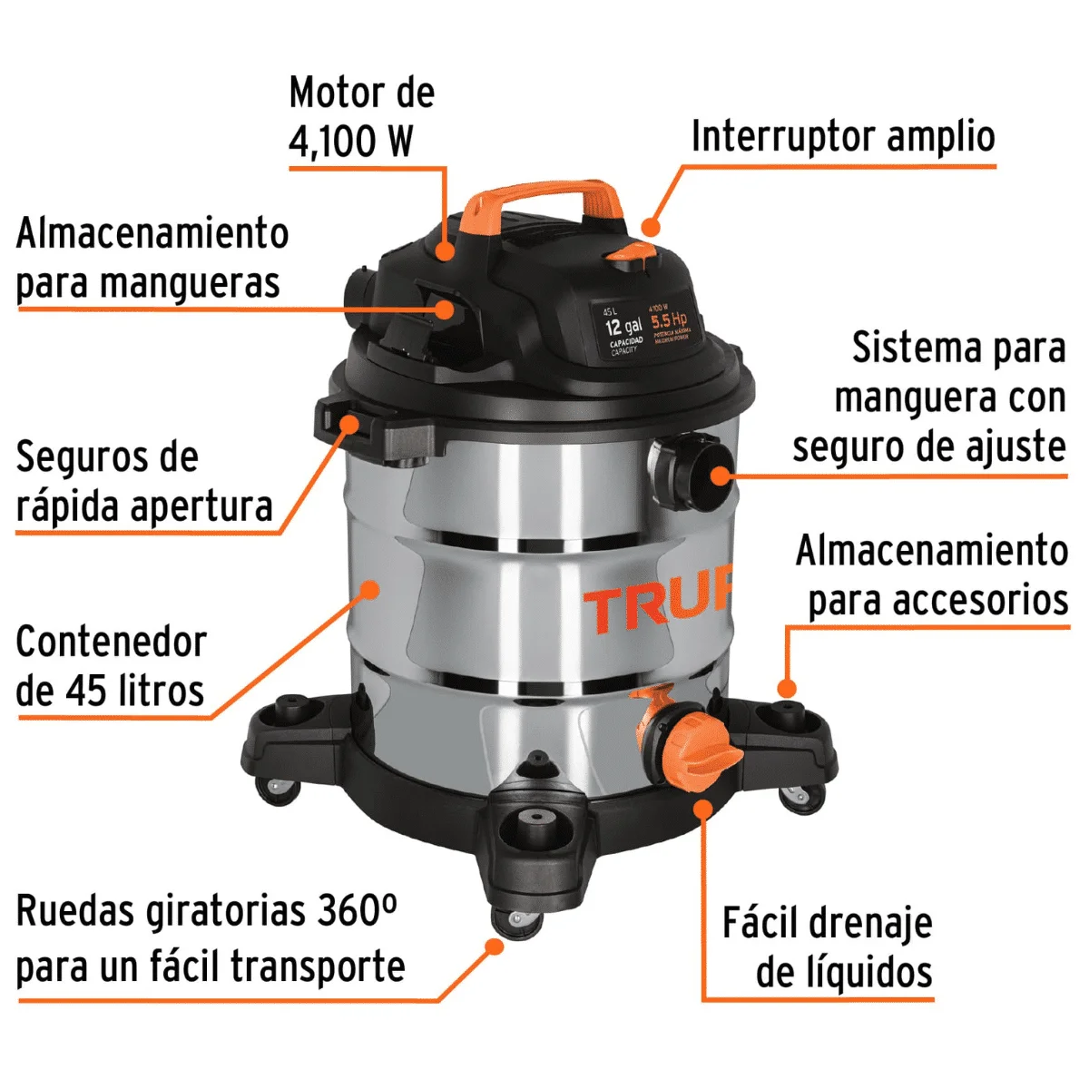 Aspiradora Truper Acero Inoxidable 12 Galones 101524