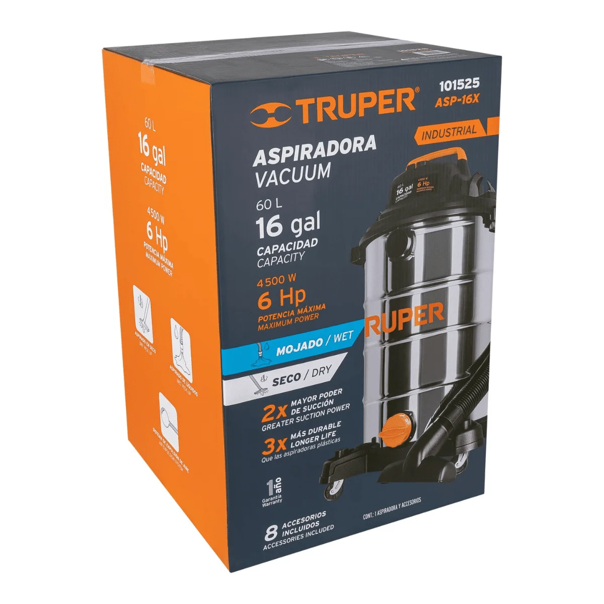 Aspiradora Truper Acero Inoxidable 16 Galones 101525
