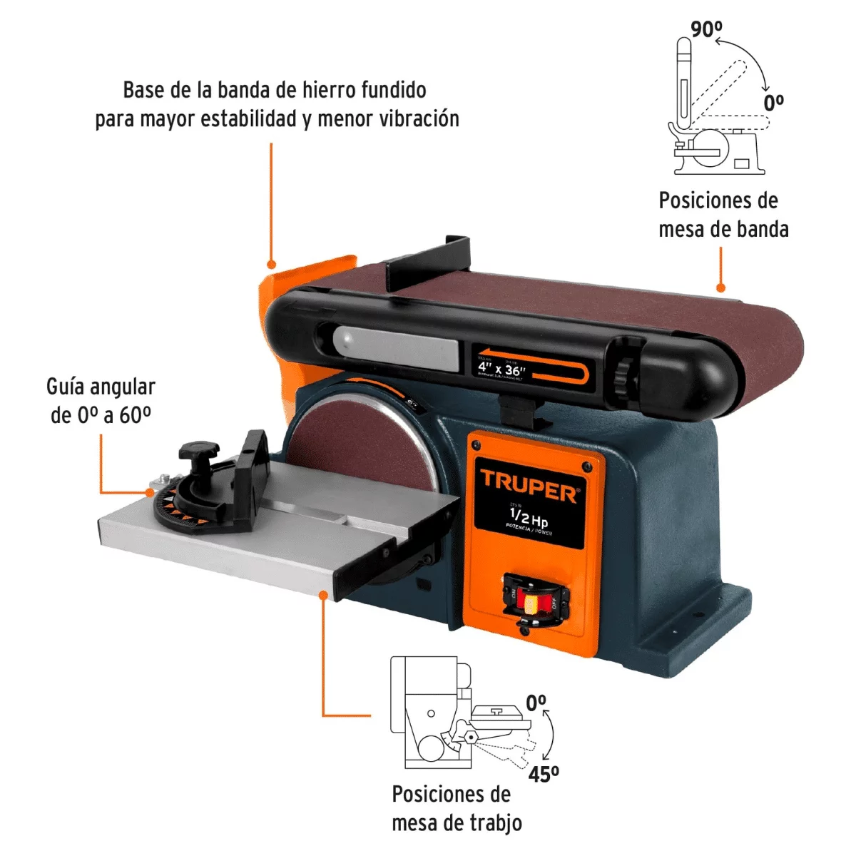 Lijadora de Banda 4" y Disco 6" Truper 1/2hp 12110