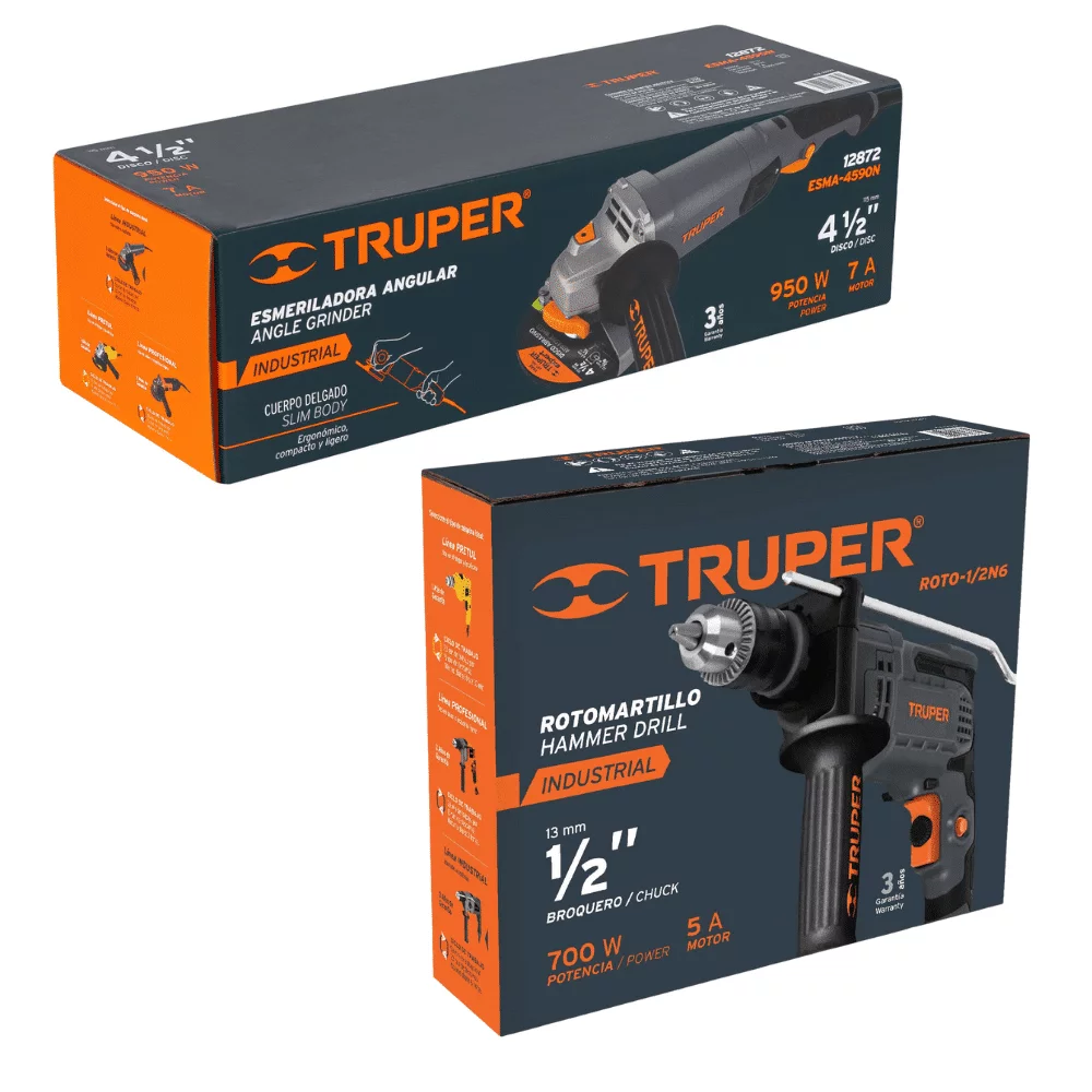 Combo Industrial Truper Taladro 1:2 + Pulidora 4-1:2 cajas