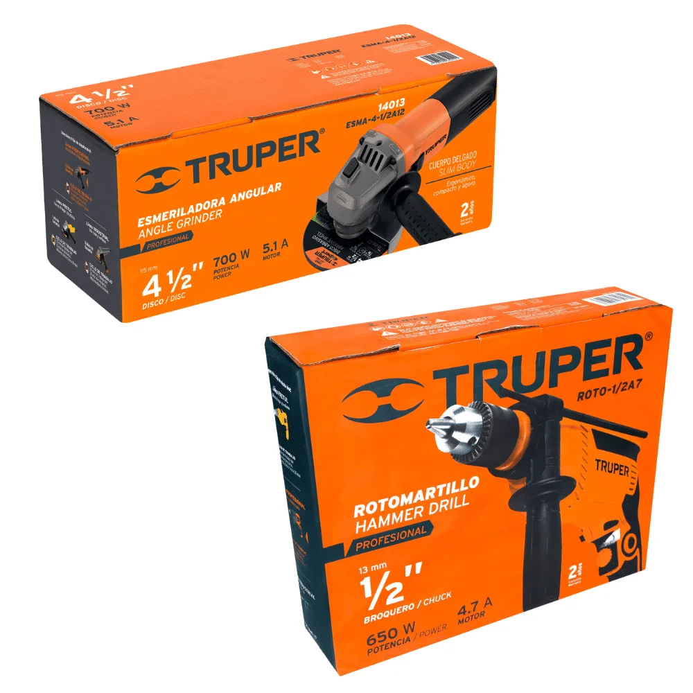 Combo Truper Profesional Taladro + Pulidora - Cajas