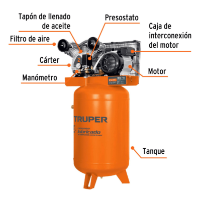 Compresor de Aire Vertical Truper 120Lts 4hp 19358 partes