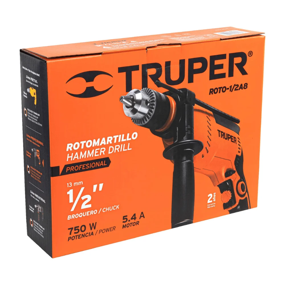 Taladro Percutor Truper 1:2 750W 14658 caja