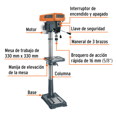 Taladro de Arbol Truper 1.200W 5:8 16182 partes