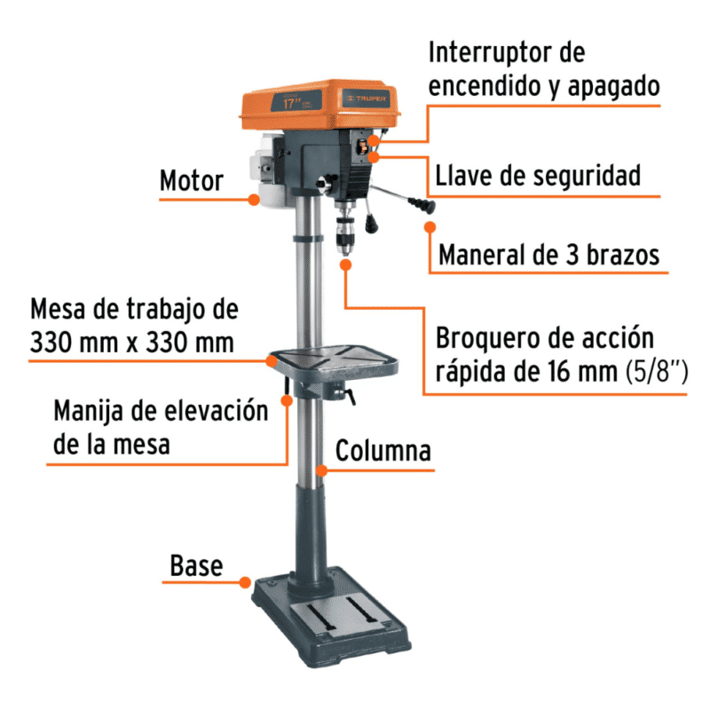 Taladro de Arbol Truper 1.200W 5:8 16182 partes