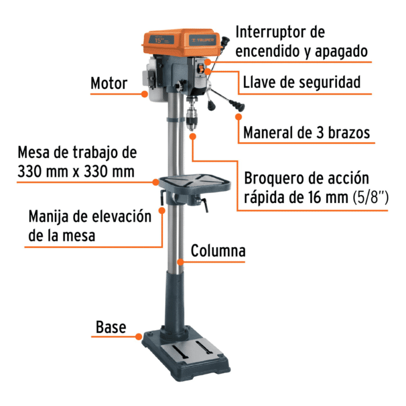 Taladro de Arbol Truper 750W 5:8 16179 partes