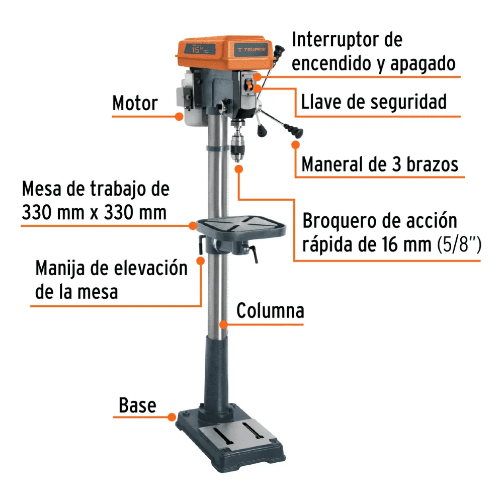 Taladro de Arbol Truper 750W 5:8 16179 partes
