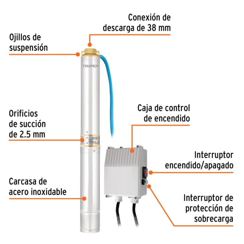Bomba Sumergible Tipo Lapicero / Pozo Profundo Truper 1-1/2hp 12626