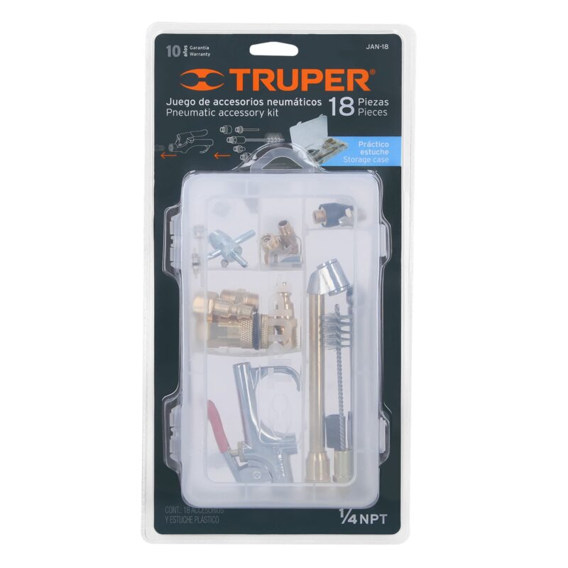 Juego de 18 accesorios Nuematicos Truper 19079 empaque