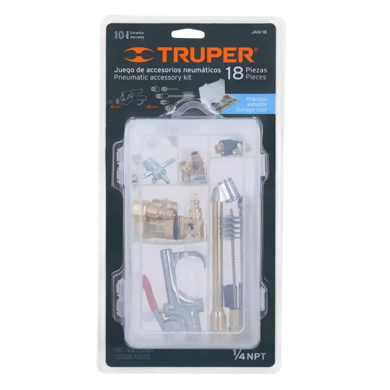 Juego de 18 accesorios Nuematicos Truper 19079 empaque