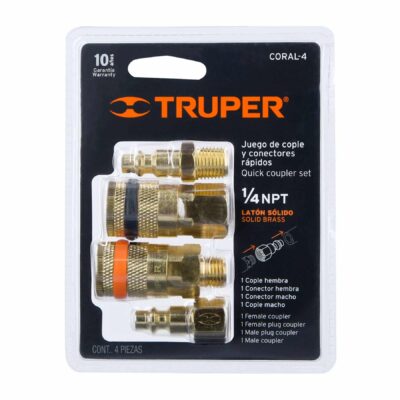 Juego de Acoples y Conectores Rapidos Truper 4 Piezas 19080 empaque