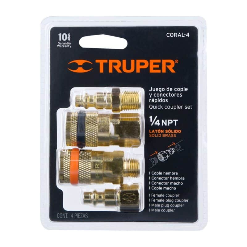 Juego de Acoples y Conectores Rapidos Truper 4 Piezas 19080 empaque