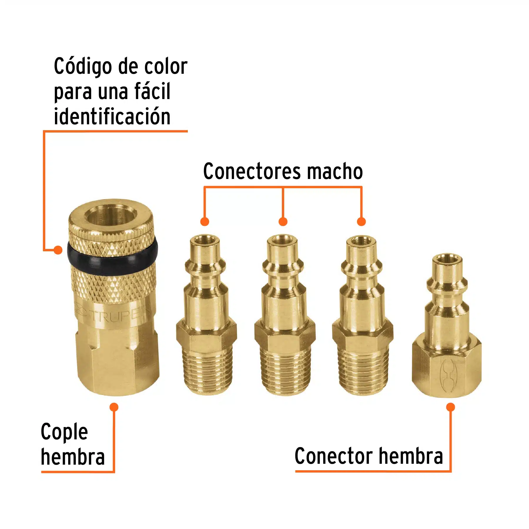 Juego de Acoples y Conectores Rapidos Truper 5 Piezas 19081 caracteristicas