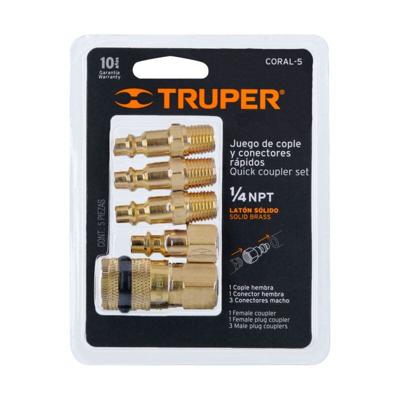 Juego de Acoples y Conectores Rapidos Truper 5 Piezas 19081 empaque