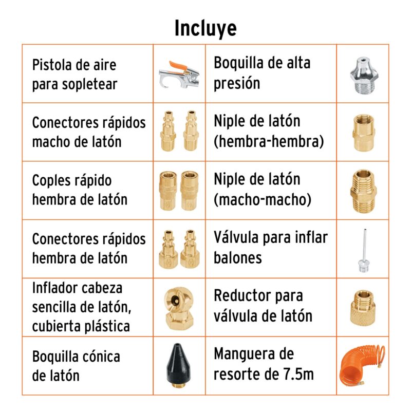 Juego de accesorios, 15 Piezas Truper Para Compresor de Aire 19094 piezas