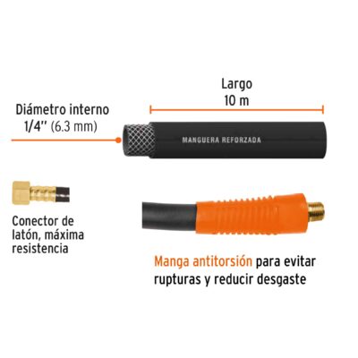 Manguera de Hule Para Compresor Truper 1:4 x 10Mts 17080 acoples