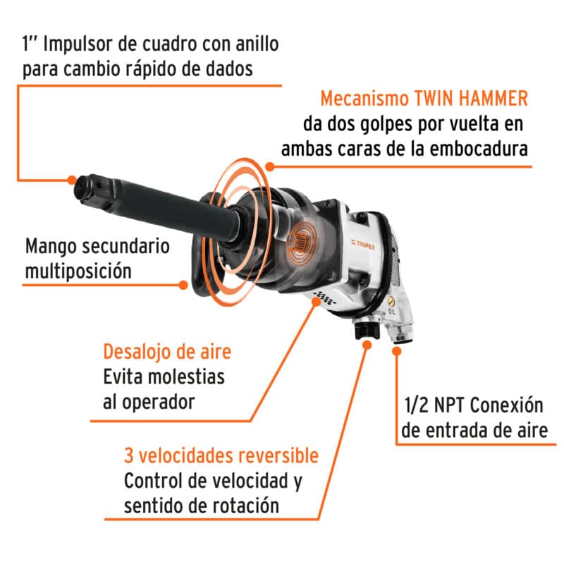 Pistola de Impacto Neumatica Industrial Truper 1" 11186 partes