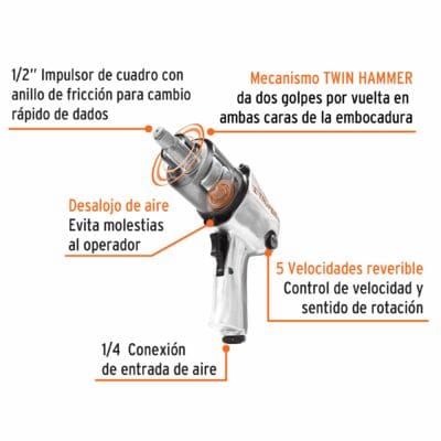 Pistola de Impacto Neumatica Industrial Truper 1/2 11187 partes