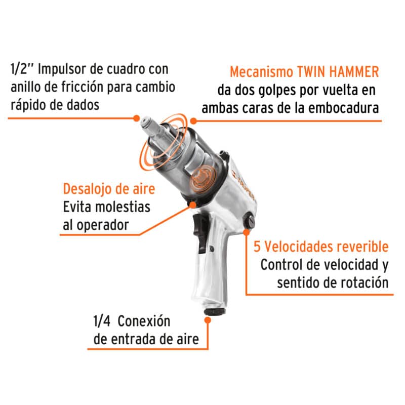 Pistola de Impacto Neumatica Industrial Truper 1/2 11187 partes