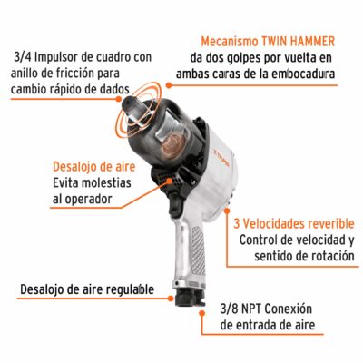 Pistola de Impacto Neumatica Industrial Truper 3/4 16889 partes