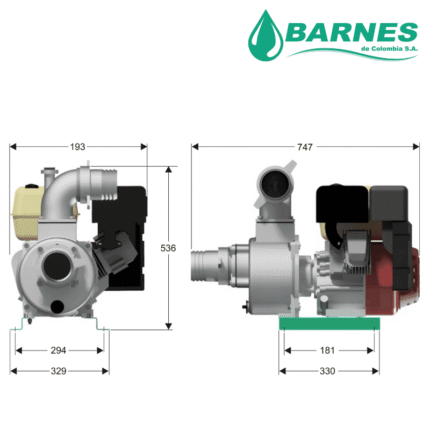 Motobomba Barnes Autocebante 4x4 13hp Aluminio dimensiones