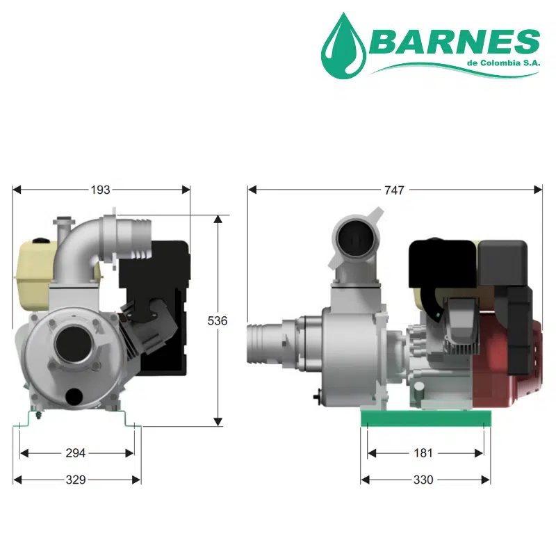 Motobomba Barnes Autocebante 4x4 13hp Aluminio dimensiones